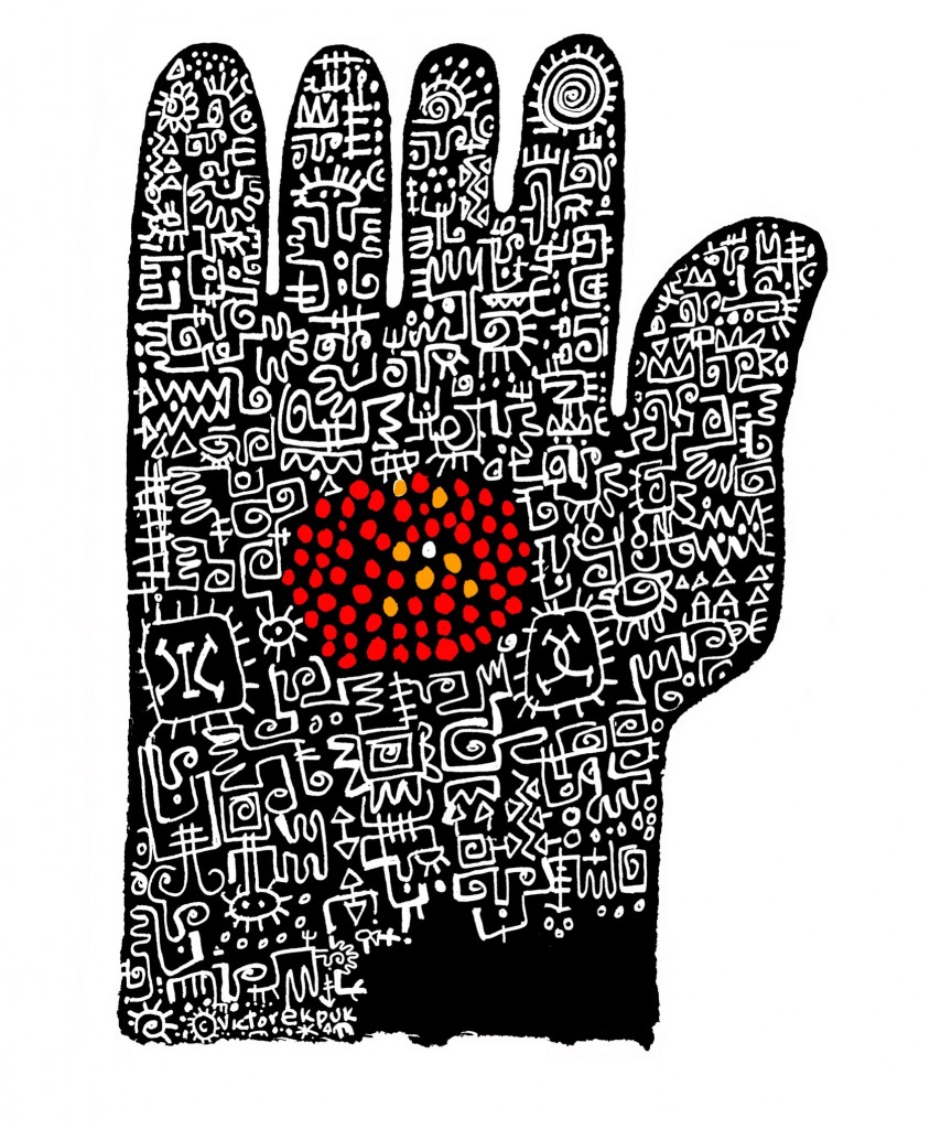 Victor Ekpuk, "All Fingers Are Not Equal," digital mixed media drawing, 2010