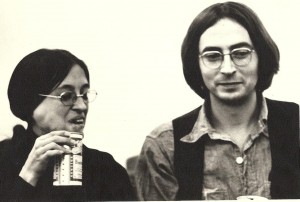 Lee Lally and Terence Winch at a Mass Transit reading in the early 1970s. Photo by Jesse Winch.