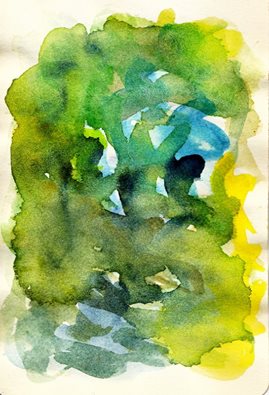 Dan Vera, "The Fragile Expansion of Mysterious Green Elements," water color, 2016.